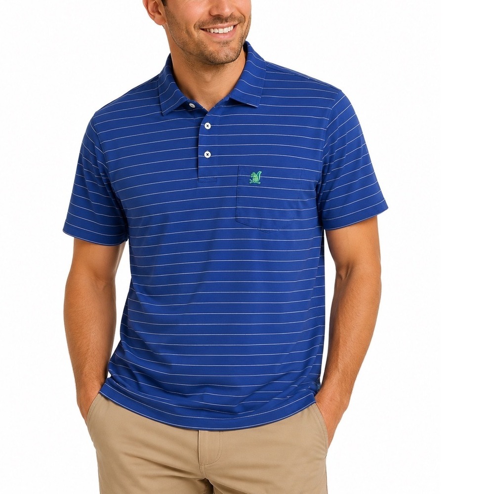 B. Draddy Mens Blue Striped Pima Cotton Stretch Polo Shirt Squirrel Logo Size M